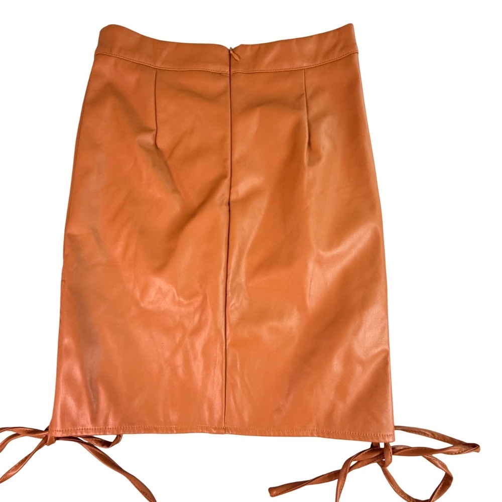 NWT by egregreis Faux Leather Orange‎ Pencil Skirt Tie Waist Size S - Picture 2 of 8